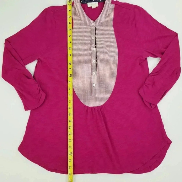 Meadow Rue Small Magenta Women's Long Sleeve 1/2 Button Stripe Cotton Henley Top - Picture 7 of 9